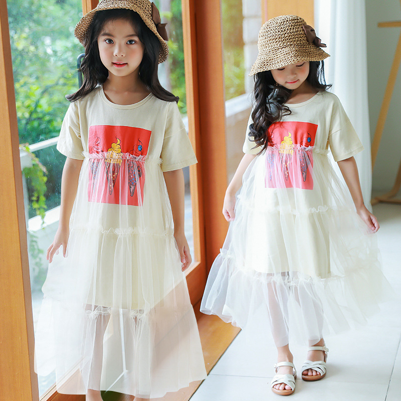 

2019 summer new princess dress children's clothing mesh skirt Korean version of the big children's long dress girls 1188, Red;yellow