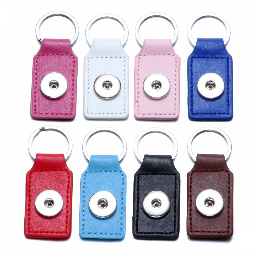 

Pink Blue Brown Square PU Leather Snap Button Keychains Fashionable DIY Ginger Noosa Pendant Key chain Car Keyring Accessories Lover Gift