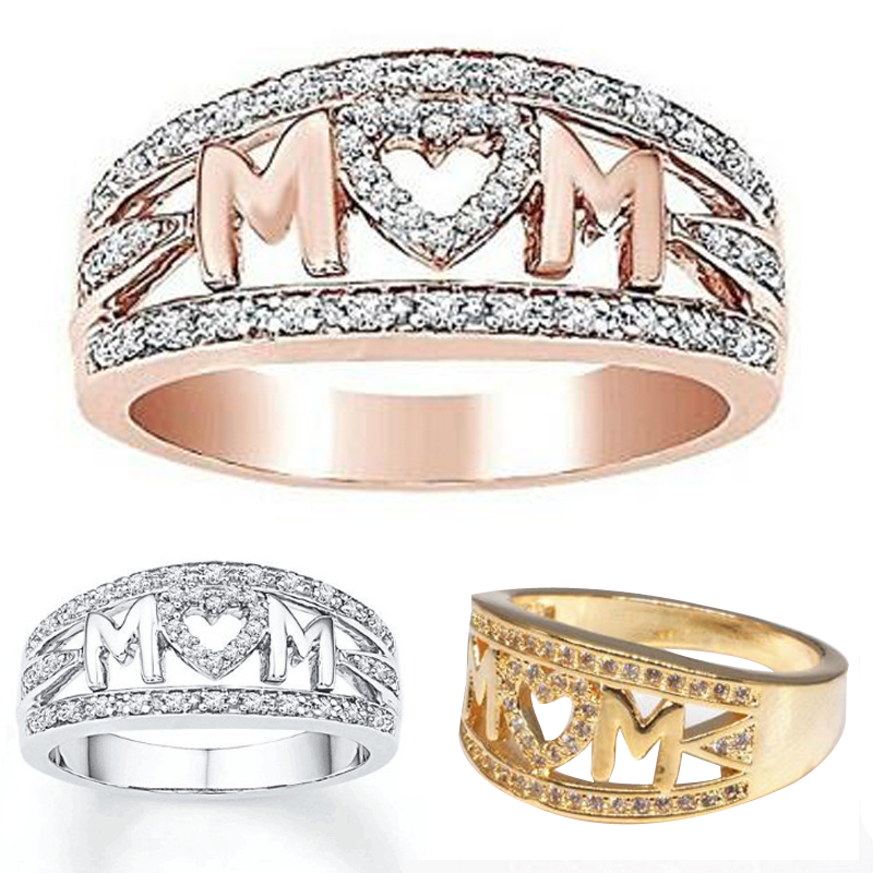

mother's Day gift mom plated 18K White stones Gold Diamond Heart Ring