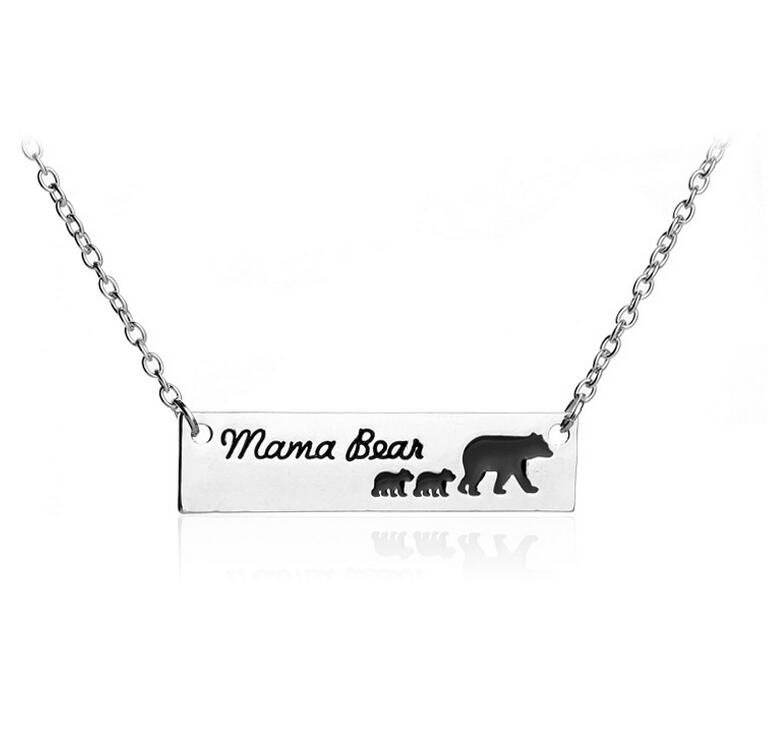 

Sweet Family Mama Bear Bar Necklace 1-6 Cubs Idea Stainless Steel Choker Mother's Day Birthday Gift For Family Dainty Mom Jewelry