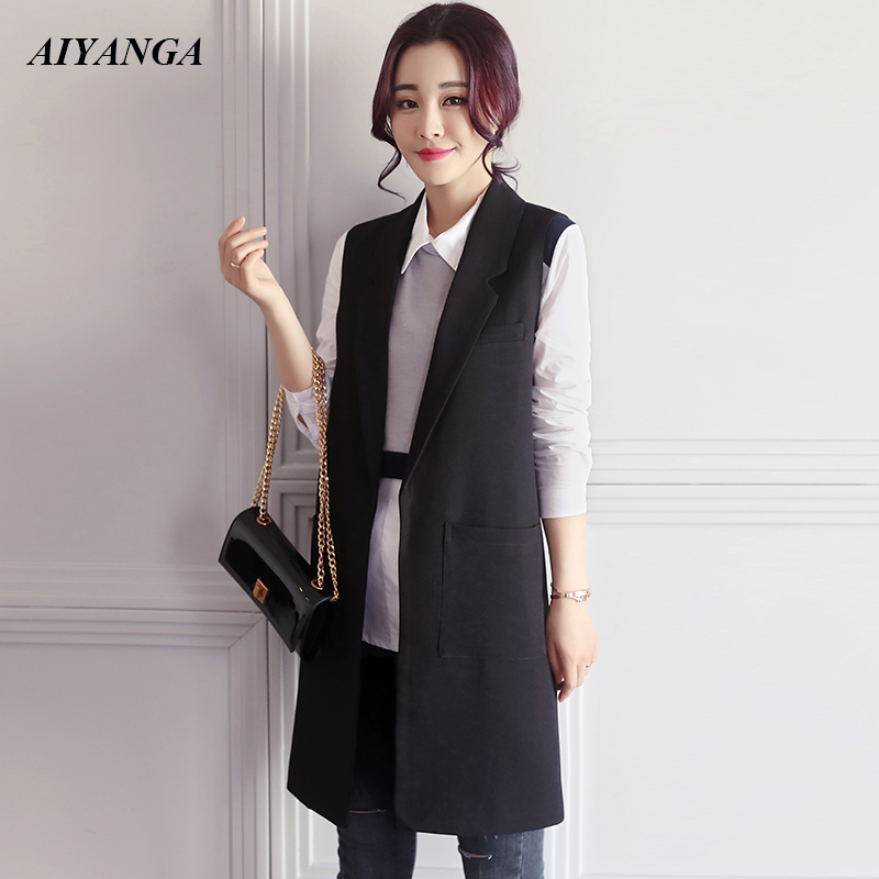 

Suit Vest Women 2019 Spring Vest Outerwear Female Medium Long Blazers Open Stitch Slim Office Lady Sleeveless Suit Top Black