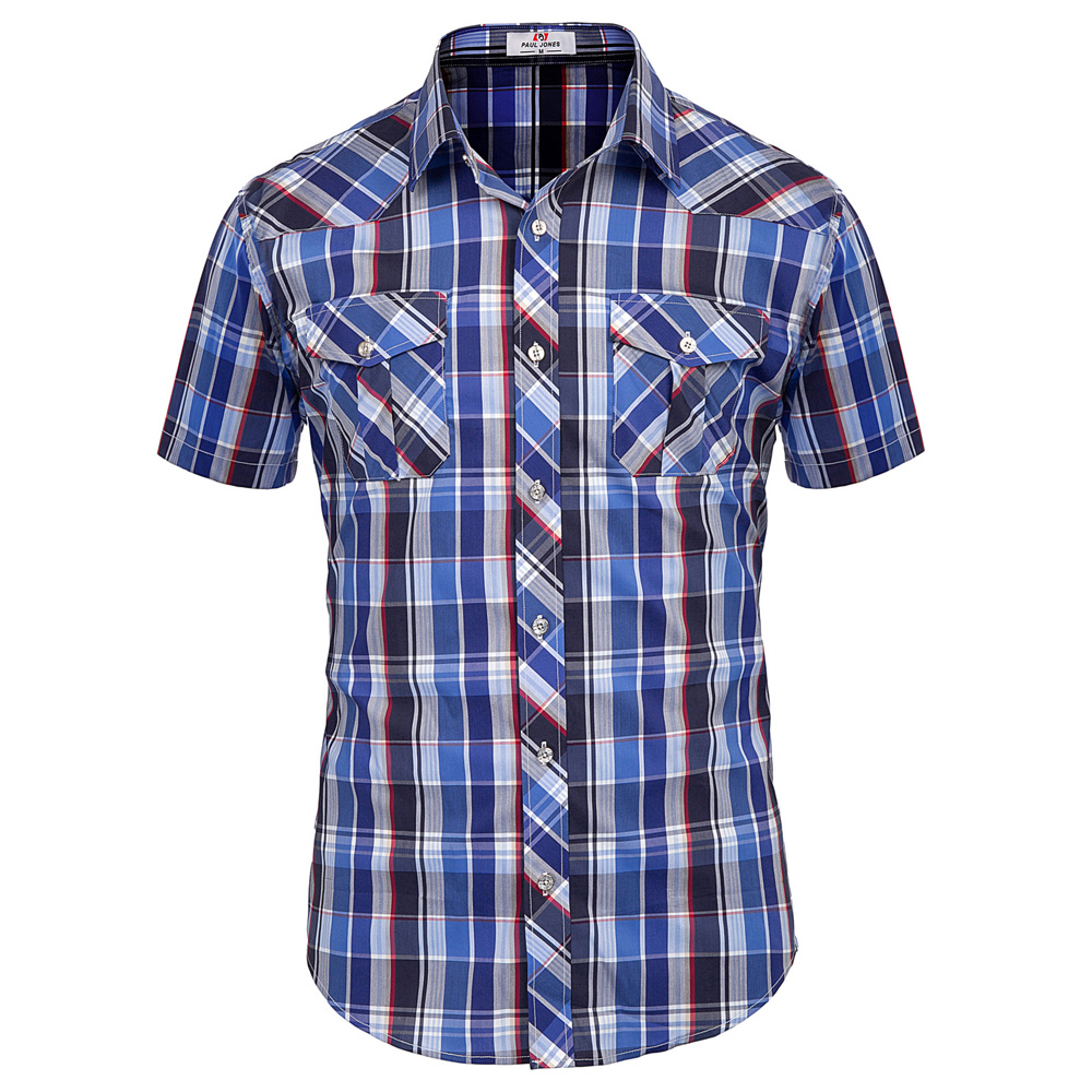 

Men' Casual Shirts Fashion Men Grid Check Shirt Short Sleeve Designer Tops