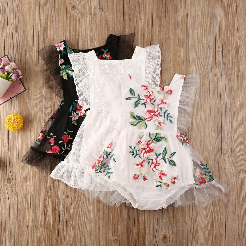 

2020 Summer 0-24M Newborn Romper Dress Sleeveless Infant Baby Girls Rompers Lace Flowers Ruffles Jumpsuits Clothes