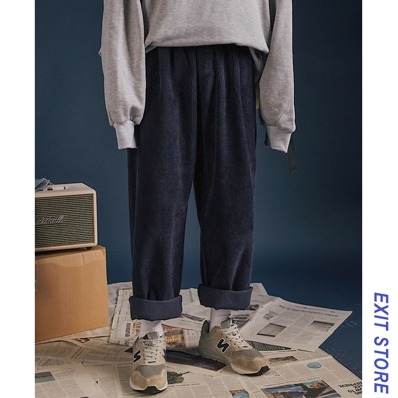 

Nice MenPop Autumn And Winter Loose Version Large Plate Type Corduroy Casual Pants Four Colors -2XL Solid Color Low-cut Pants, Army green