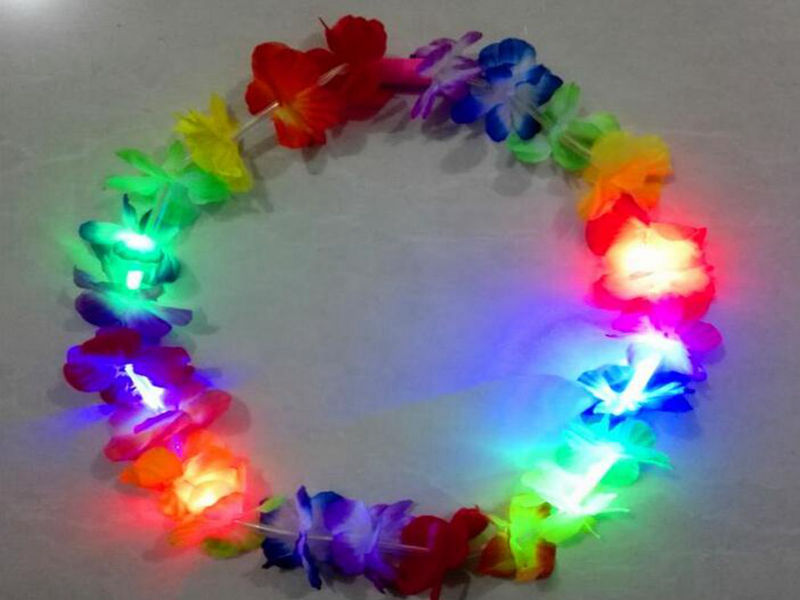 

Glowing LED Light Up Hawaii Luau Party Flower Lei Fancy Dress Necklace Hula Garland Wreath Wedding Decor Party Supplies