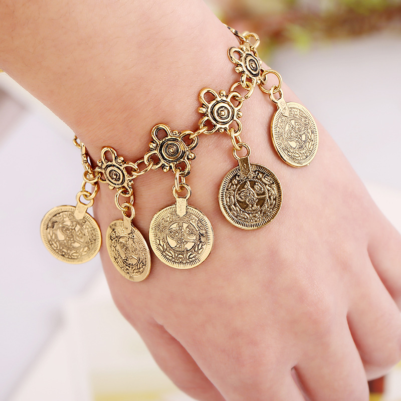 

Link, Chain Vintage Coin Dangle Bracelets For Women Charm Bohemian Bracelet Femme Gold Color Bangles Boho Jewelry