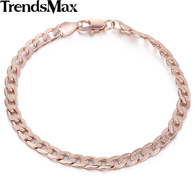 

Trendsmax 5mm Curb Bracelets For Women Mens 585 Rose Gold Bracelet Wholesale Dropship Jewelry GB251