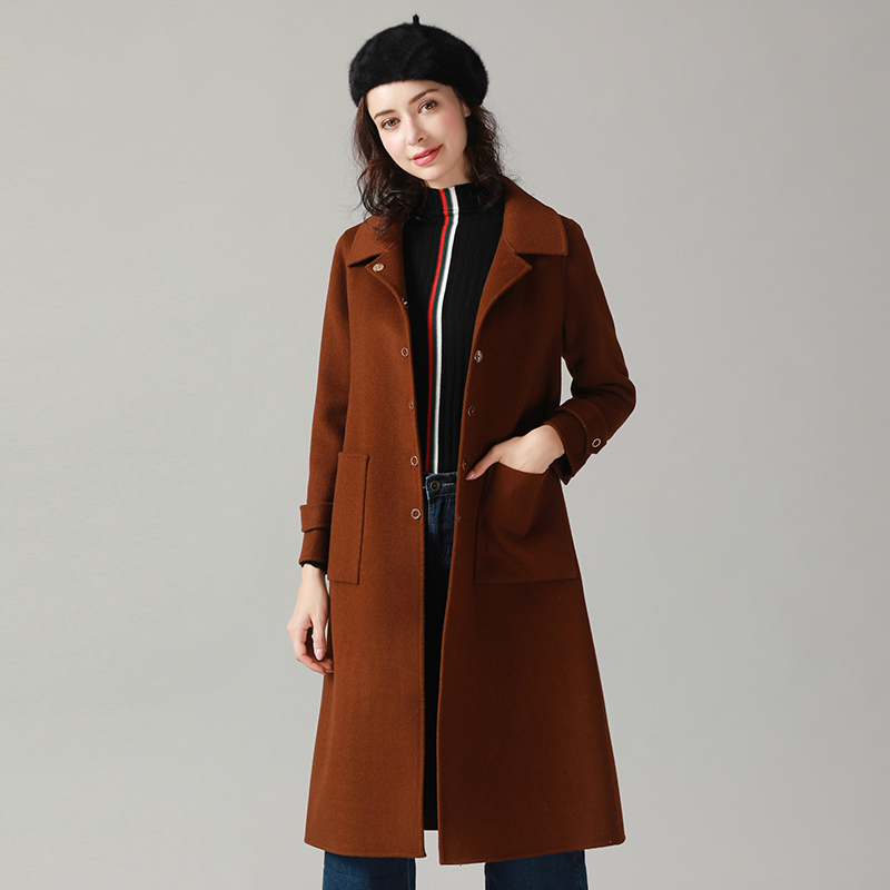 

2020 Fashion Long Wool Coat Female Long Sided Alpaca Cashmere Coats Women Autumn Winter Jacket casaco feminino YJR9076, Brown