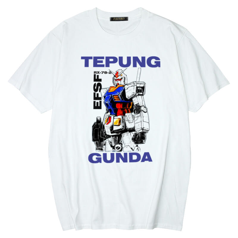 

New fashion male designer anime mobile suit Gundam T-shirt RX-78-2 casual short-sleeved printed T-shirt hip-hop T-shirt, White