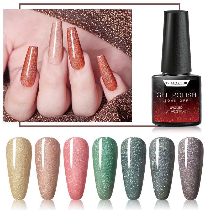 

T-TIAO CLUB 6ml Glitter Nail Gel Polish Holographic Glitter Platinum UV Gel Polish Shine Shimmer Manicure Nail Varnish, Zs04080