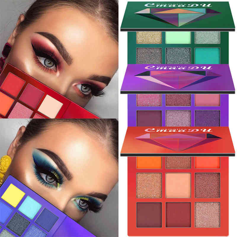 CmaaDu 9-Color Matte Glitter Makeup Eyeshadow Palette Diamond Shimmer Eyeshadow Pigment Easy To Wear Eye Shadow Makeup-image-435880678