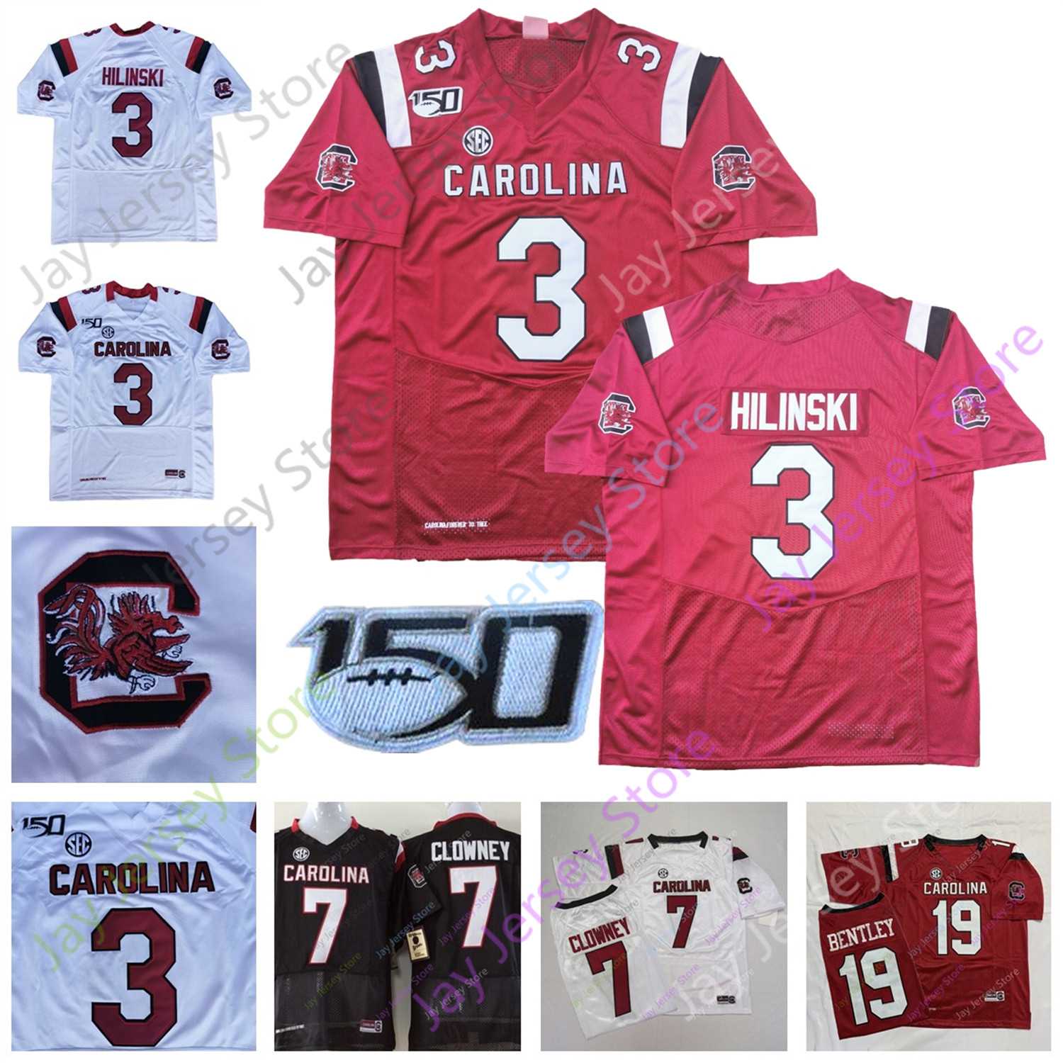

Custom South Carolina Gamecock Jersey Ryan Hilinski Rico Dowdle Feaster Edwards Shi Smith Markway Harris Mon Denson Kinlaw R.J. Roderick, Grey with 150th patch