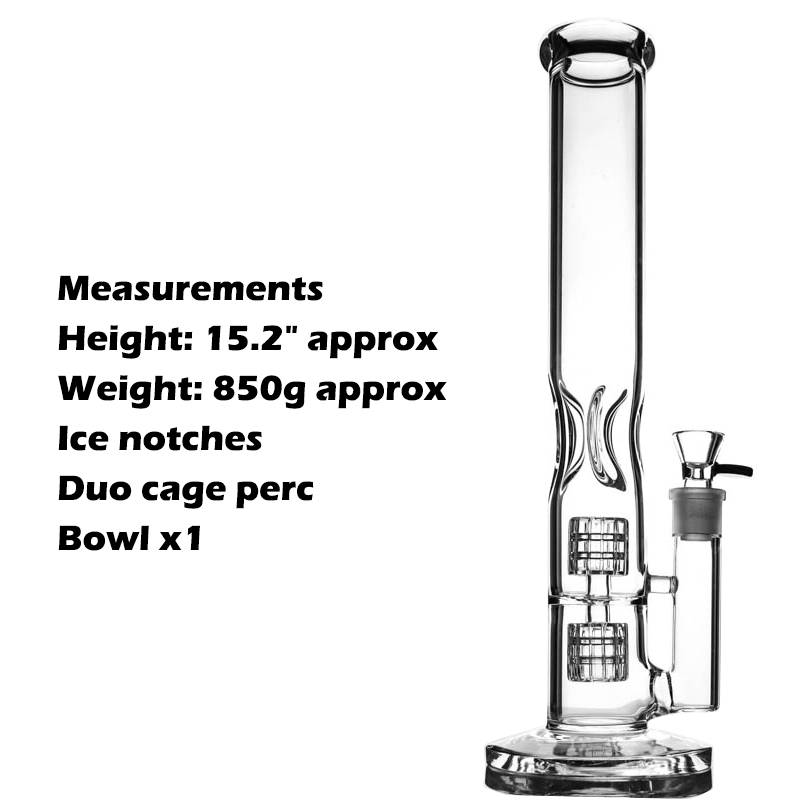 

t Oil rigs bong Wholesale Twin Cage Junior glass bongs water pipe smoking pipes 14.5" tall 5mm thickness hookahs