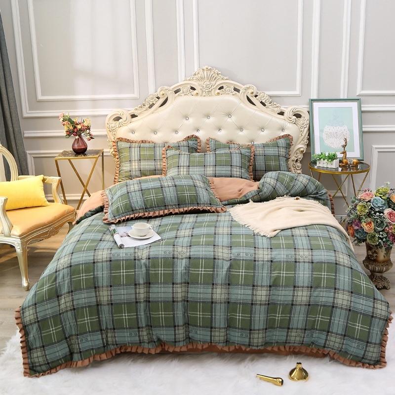 

42 4Pcs Ruffled Shabby Chic Comforter Cover Bedding Set with Bed sheet and 2 Pillow Shams Ultra Soft Duvet cover Full Queen size, Color 10