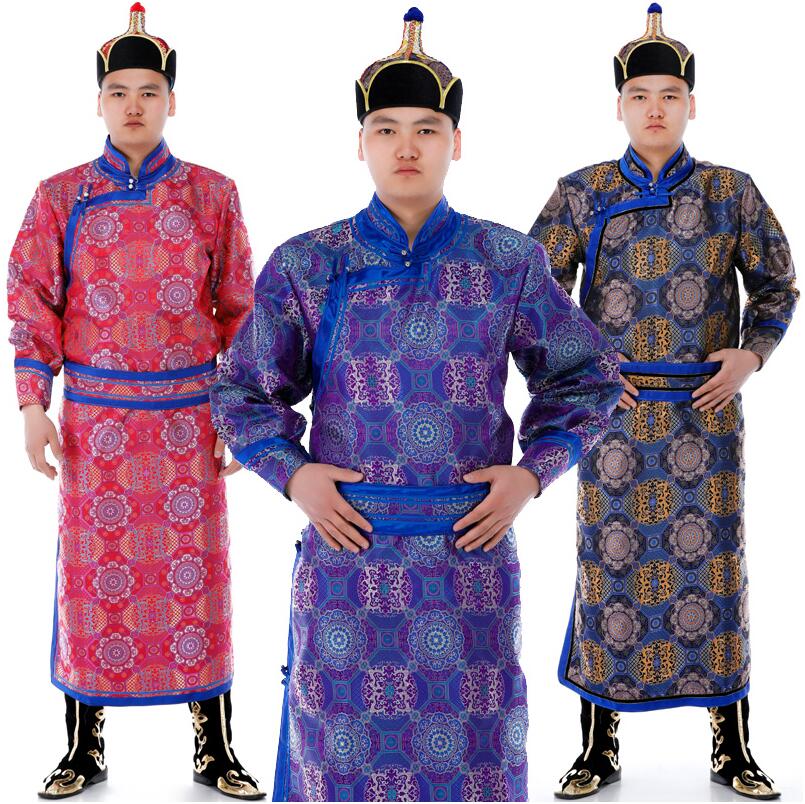 

Autumn new Mongolian performance clothing men's long robe daily casual national fashion gown Chinese vintage style ingenuity good quality, Yellow