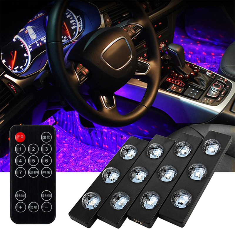 Car Interior Foot Light LED Atmosphere DJ Mixed Music Voice Control Lamp Kit