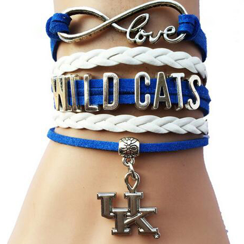 

Wholesale-(25 Pieces/Lot) Drop Shipping Infinity Love NCAA Kentucky Wildcats Team Bracele- Custom Sports Cheer Bracelet
