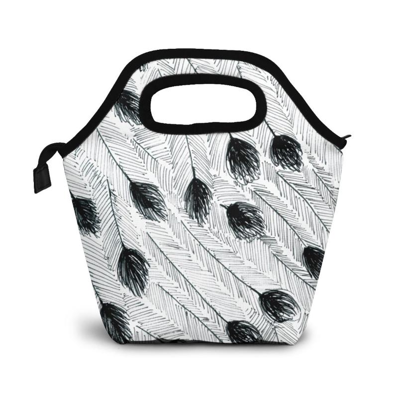 

Emu Feather Lunch Bag Lunch/ice Bags Portable Insulated Picnic Box for Women Men, Black