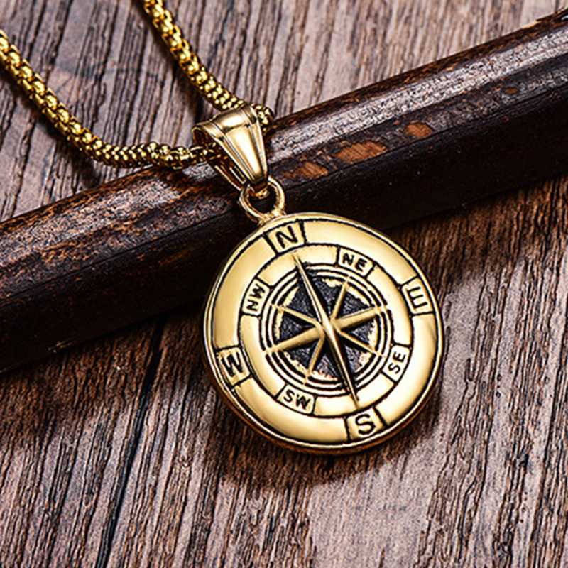 

Stainless Steel Classic Antique Compass Necklace Men Star/Letter Necklace Silver/gold Color Round Jewelry Fashion Necklaces 2020