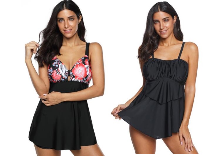 

wholesale girl lotus leaf edge connected triangle leopard skirt style split big Fat plus angle slim Leopard Print swimsuit Bikini set