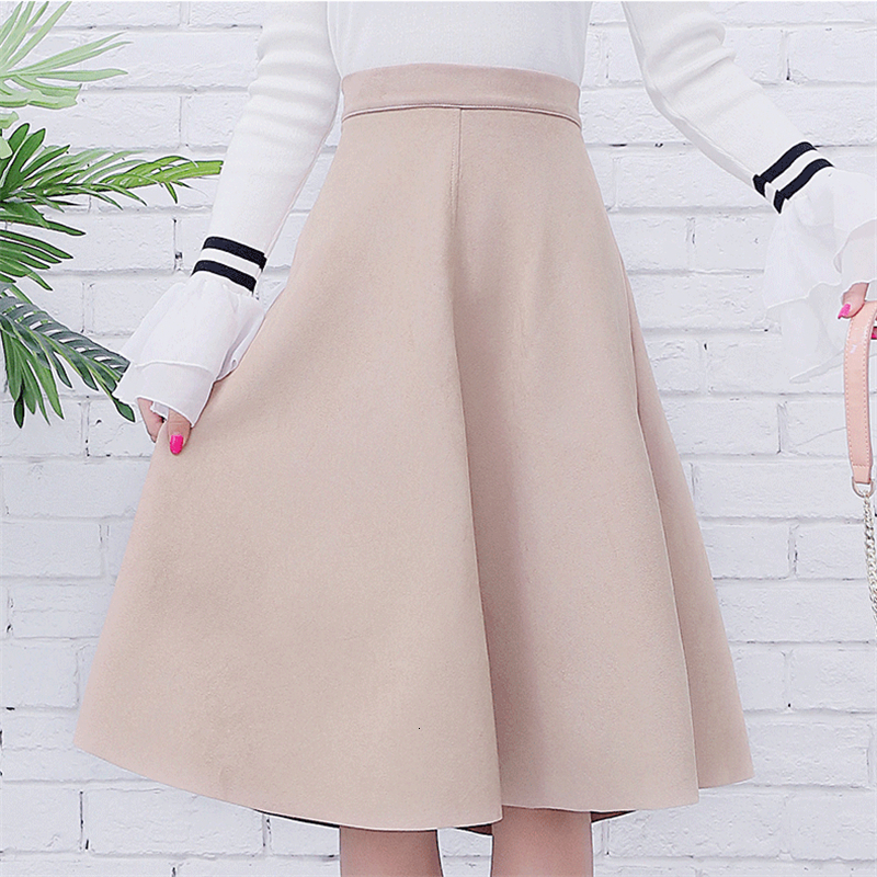 

Neophil Women Suede High Waist Midi Skirt 2019 Winter Vintage Style Pleated Ladies A Line Black Flare Skirt Saia Femininas S1802 LY191203, Gray
