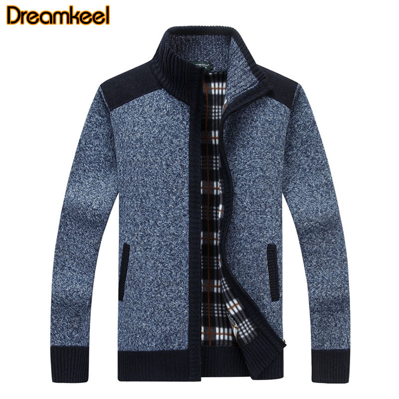 

Autumn Winter New Men's Sweater Thick Coat Male Patchwork Zipper Outerwear Casual Slim Fit Sweaters Jacket Men's Cardigan R, Blue