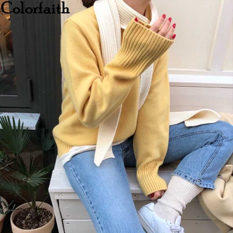 

Colorfaith 2020 New Autumn Winter Women Sweaters Pullovers Warm Minimalist Knitting Elegant Ladies Loose Solid Tops SW7008, Green