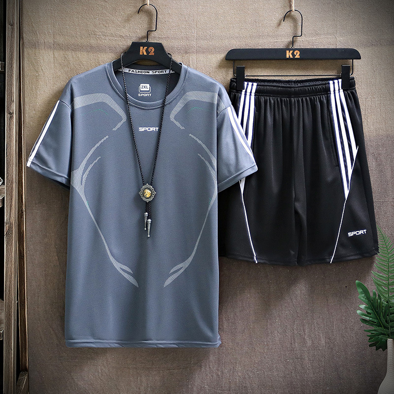 

men's sports coat set sport shirt men running shorts 2pcs gym suit for soccer fitness men sportswear t-shirts sets bodybuilding, Black