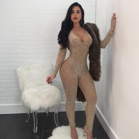 

sexy bodysuit women diamonds elegant jumpsuit rompers full length overalls for women DW536, Khaki