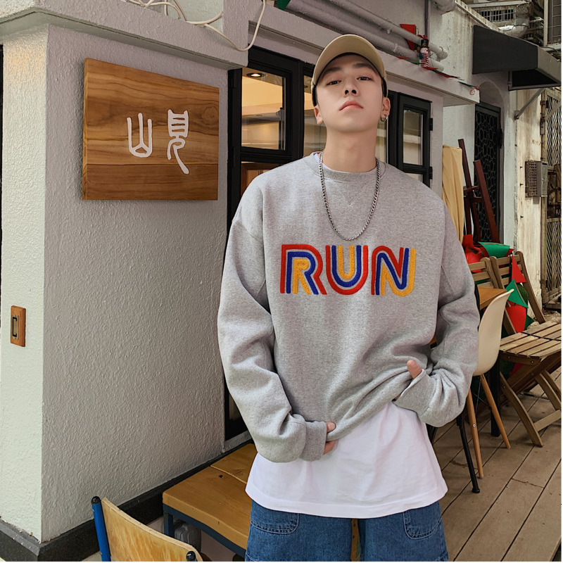 

Autumn New Cotton Hoodies Men Fashion Letters Embroidery Casual O-neck Pullovers Hoodie Streetwear Wild Hip-hop Loose Sweatshirt, Black