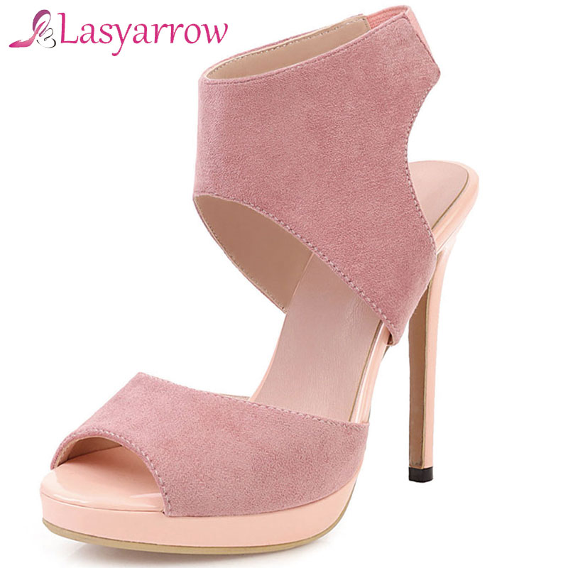

Lasyarrow 2020 newest women sandals flock peep toe summer thin high heel platform sandals sexy popular party wedding shoes woman, Beige