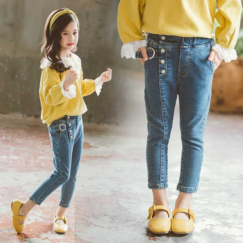 

Girls Casual Jeans Pants Denim Skinny High Elastic Waist Trousers For Girls Teenage Children's Jeans Clothes For 5 7 9 12, White