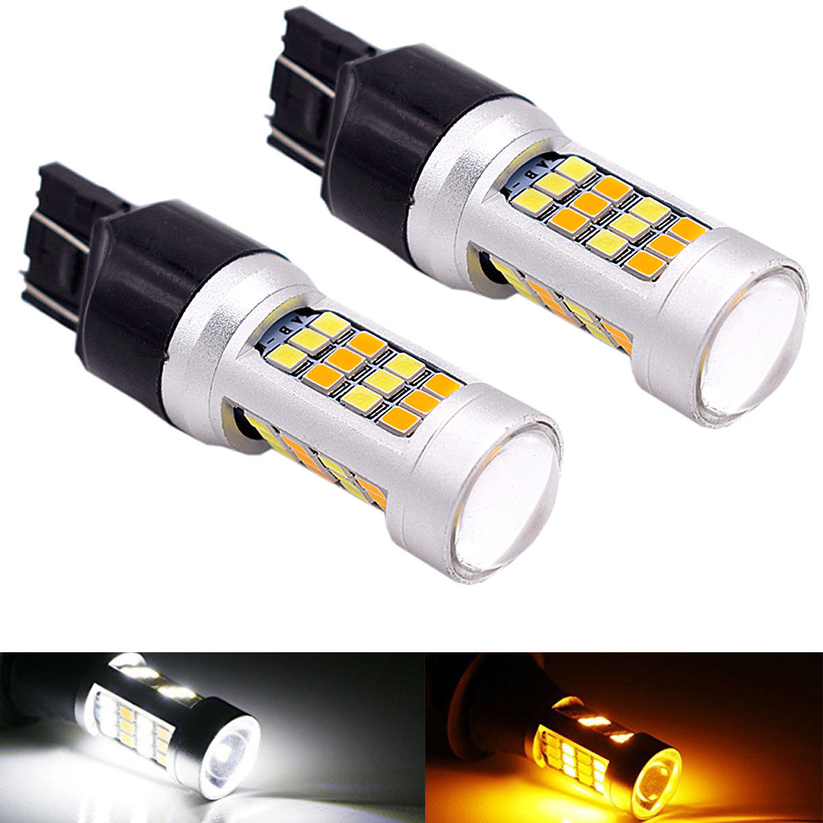 

2pcs 1157 3157 7443 White/Amber Car Dual Color Switchback LED Turn Signal Light Bulbs 12V