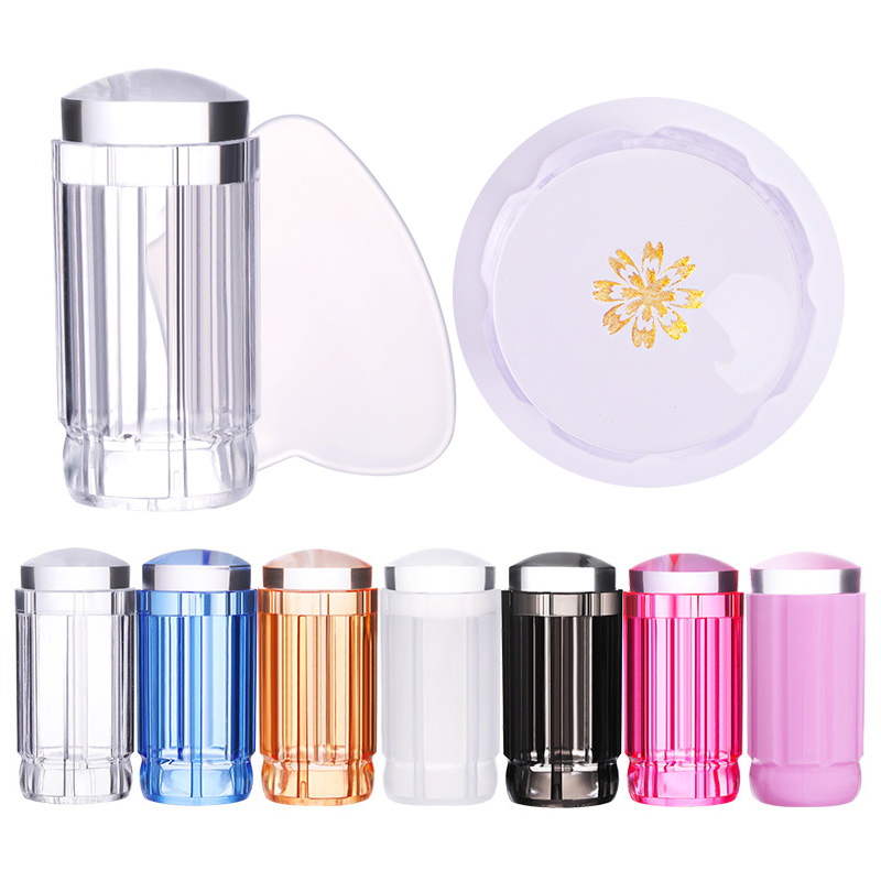 

1Pc Nail Art Templates Clear Jelly Silicone Nail Stamping Plate Scraper with Cap Transparent Stamper Art Tools