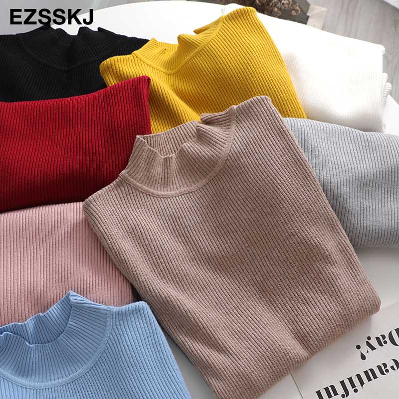 

2020 Knitted Women high neck Sweater Pullovers Turtleneck Autumn Winter Basic Women Sweaters Slim Fit Black, Beige