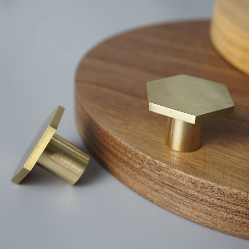 Hexagon Kitchen Cabinet Knobs and Pulls Brushed Brass Furniture Drawer Handles Pull Single Hole Dresser Knob Cupboard Door Handle-image-509769622