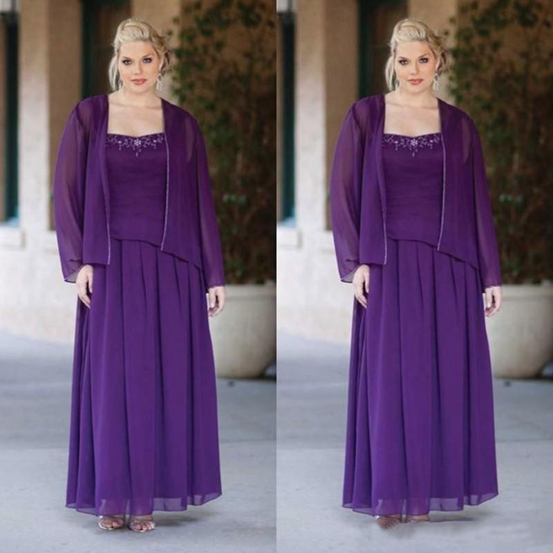 

A Line Chiffon Mother of the Bride Dresses 2020 Long Sleeves Party Evening Wear Mothers Ankle Length