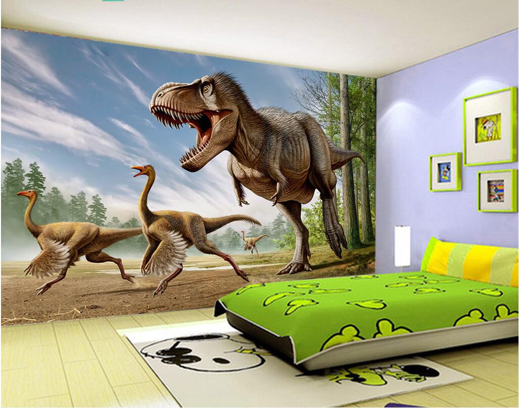 

WDBH custom photo mural 3d wallpaper Forest dinosaur running background living room home decor 3d wall murals wallpaper for walls 3 d, Non-woven