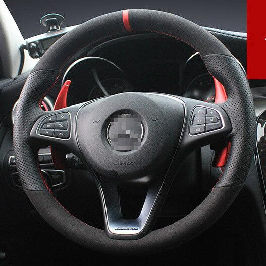 Custom Made Anti Slip For Benz C Class C260L DIY Hand Sewing Steering Wheel Cover Black Top leather-image-553951516