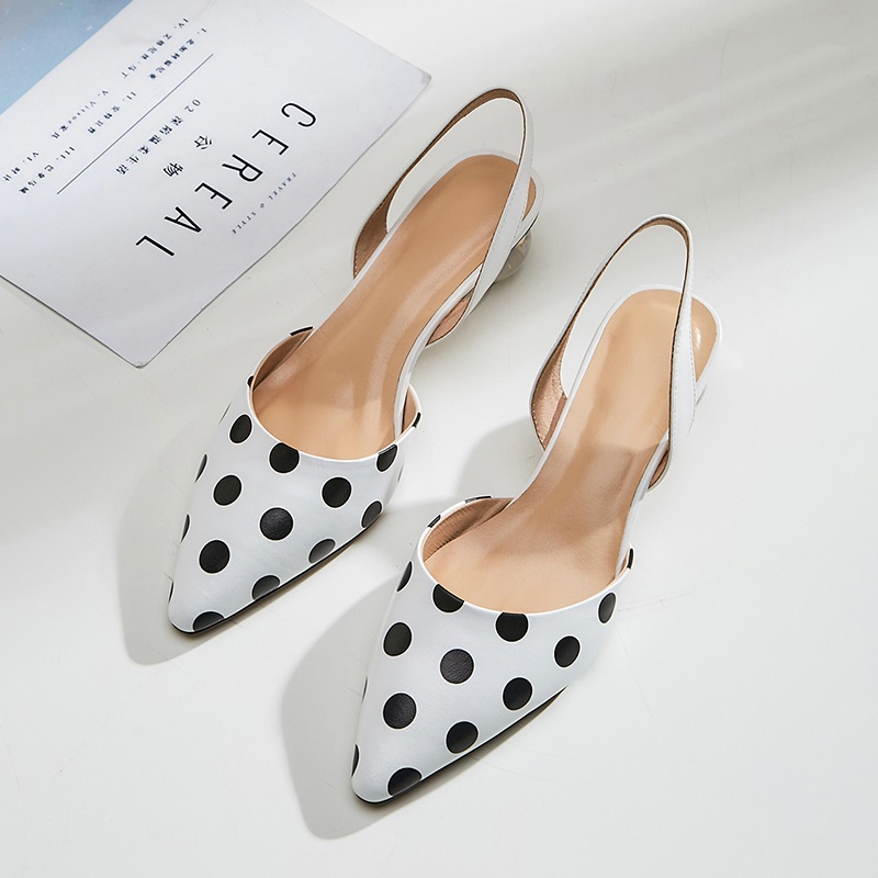 

MEZEREON Leather Party Shoes Strange Med Heels Women Pumps Fashion Show Models Shoes Sweet Girls Polk Dot Wedding Pumps, Beige