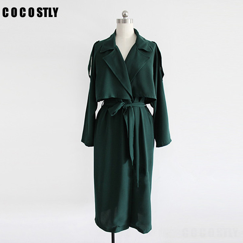 

2017 Autumn Trench Coat for Women Turn down Collar Womens Trench Coats British Style Long Coat Female Womens X-Long Windbreakers, Black