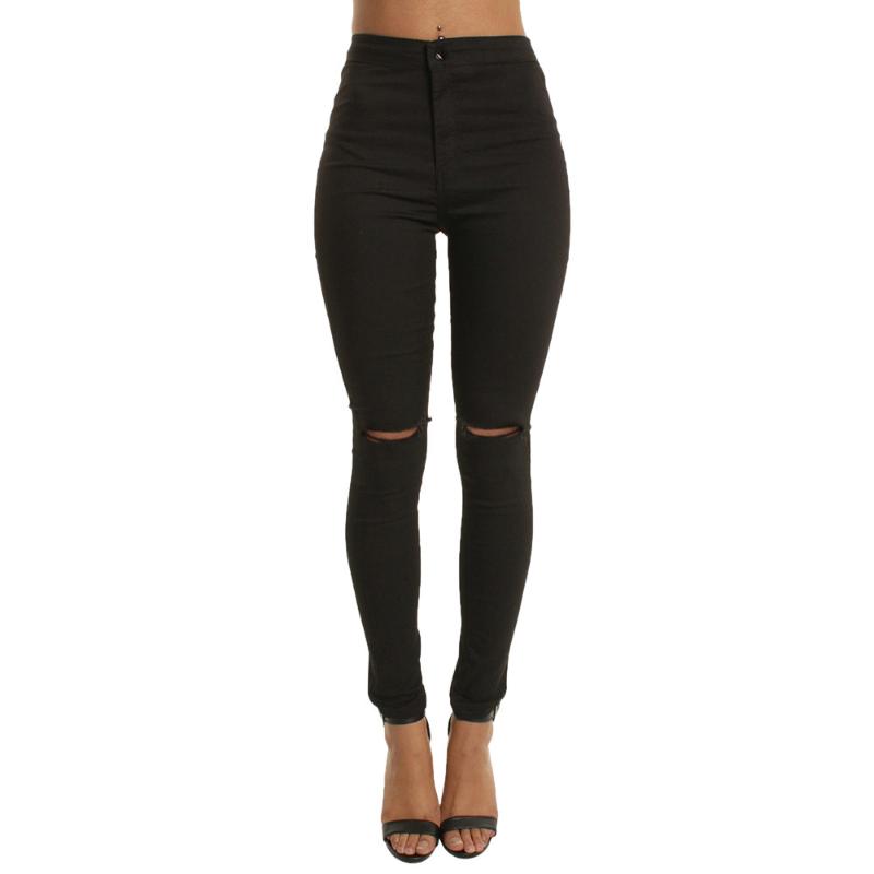 

Women Jeans Plus Size High Waisted Skinny Casual Slim Solid Hole Long Jeans Zippers Sexy Pants Daily Trousers Pencil Pants, As photo
