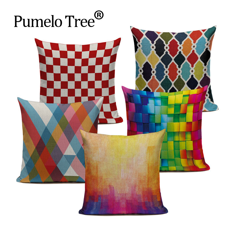

Nordic Style Cute Custom Geometry Pattern Throw Pillow case Linen Cotton Cushion Cover Creative decoration for Sofa Car covers, 14285