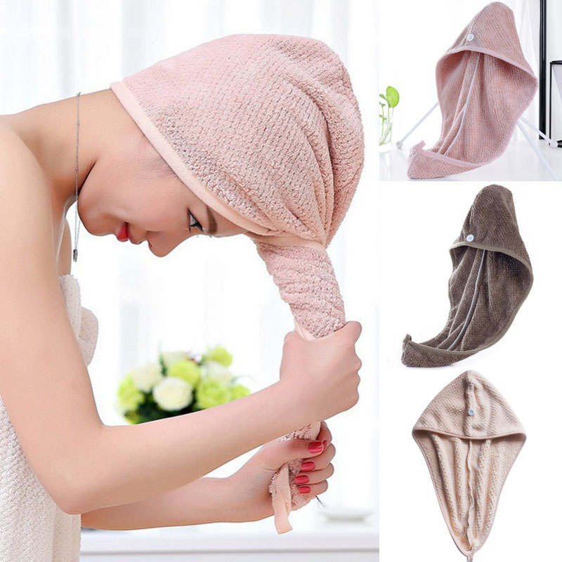 

Hair Quick Drying Towel Turbie Twist Wrap Loop Button Bath Turban Dry Hair Cap Coral Velvet Shower Cap Quick Drying Strong Wate, Pink