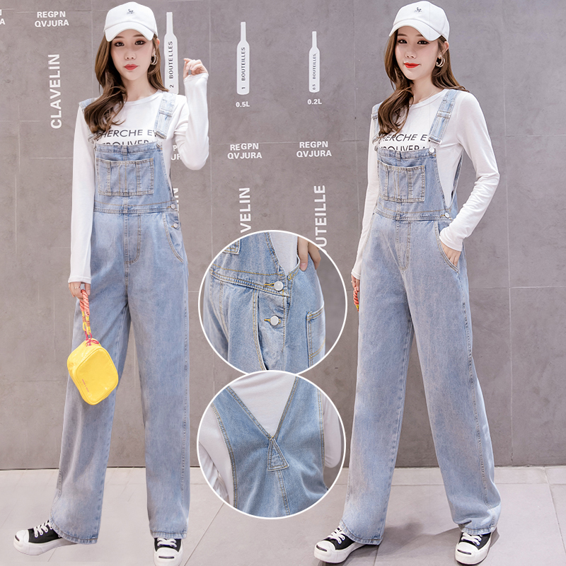 

overall female han edition loose new wide-legged jeans to restore ancient ways of tall waist straight strap jumpsuits, Blue