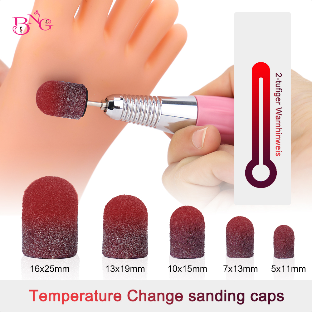 

50PCS Grit 80 Temperature Change Sanding Caps Sanding Block Caps Mandrel Nail Art For Pedicure Electric Nail Drill Foot Care