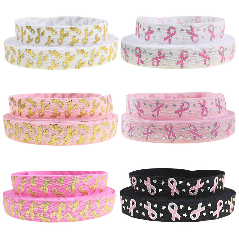 

5/8" Gold Foil and ink printed HIV/AIDS FOE Fold Over Elastic 100yards/lot