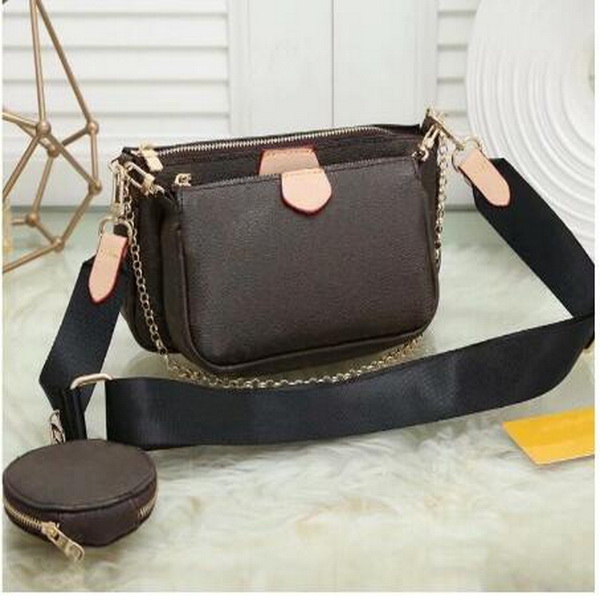 

Ladies Bag Women Shoulder Handbags vintage Favorite Mini Pochette 3pcs accessories Crossbody Purses Lady pu Leather Multi Color Straps Top quality, Black straps