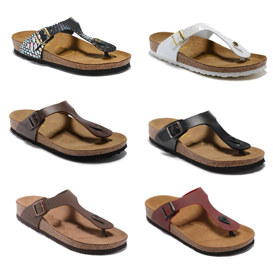 

2019 Gizeh slippers Man and woman Open Toe Sandals,Summer Beach Slippers Genuine Leather Flats Free Cork slippers SZ34-46, 02