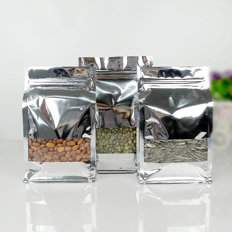 50PCS 20Silk Aluminum Plated Window with Eight Sides Closure pockets, Square Bottom Aluminum Foil Bag-image-522767517